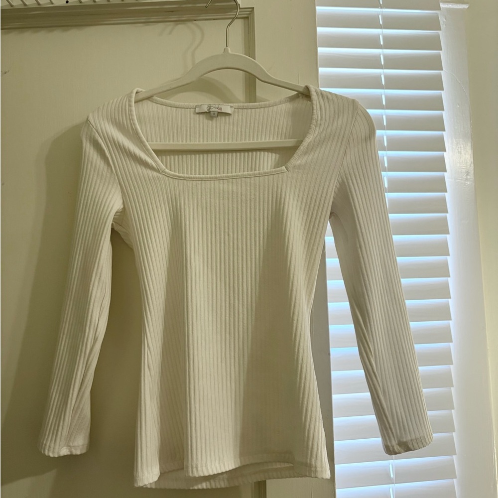 White ribbed square neck top